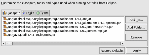 Figure 2. Ant classpath before modification